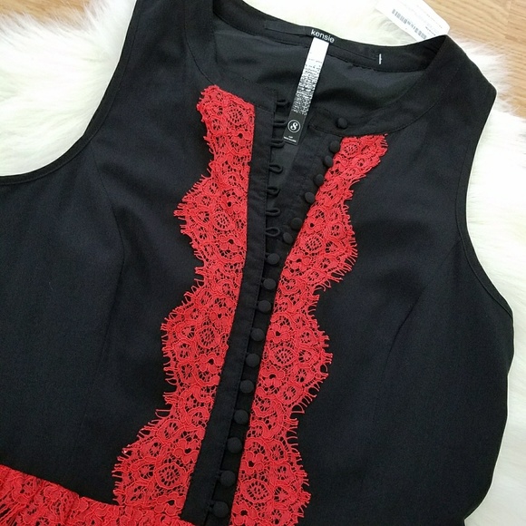 NWT Kensie Black & Red Lace Trim Dress w Buttons - Picture 2 of 7